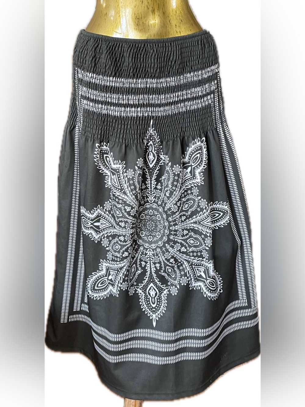 Black Maxi Skirt with White Medallion Print - Women